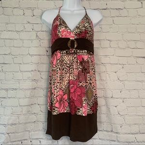 Pink and Brown Floral Stretchy Dress